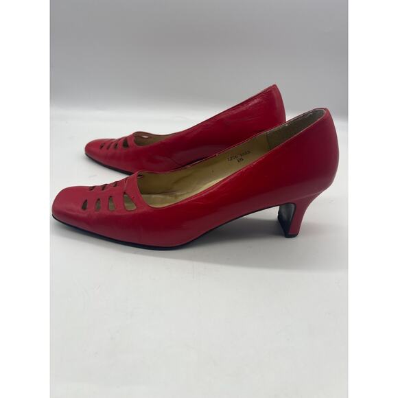 Vintage Leslie Fay Red Square Toe Slip On Leather Kitten Heel Shoes 8M - Picture 7 of 9